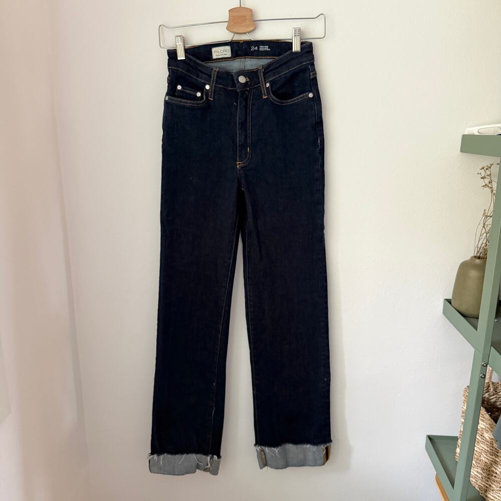 Pilcro Anthropologie High Rise Straight Leg Dark Wash Jeans 24